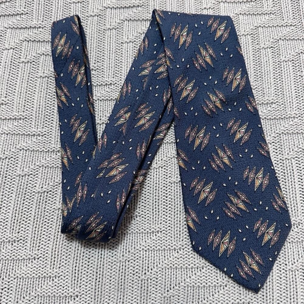 Barbara Blank navy abstract print silk tie